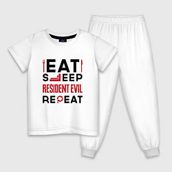 Пижама хлопковая детская Надпись: eat sleep Resident Evil repeat, цвет: белый
