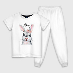 Пижама хлопковая детская Кролик - символ 2023 года, цвет: белый