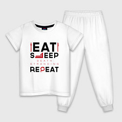Пижама хлопковая детская Надпись: eat sleep Death Stranding repeat, цвет: белый