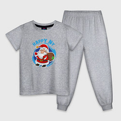 Пижама хлопковая детская Мультяшный Санта Клаус с мешком подарков, цвет: меланж