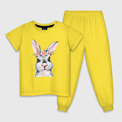 Пижама хлопковая детская Кролик в цветах, цвет: желтый