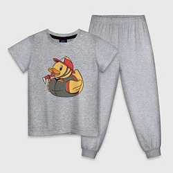 Пижама хлопковая детская Резиновая утка пожарный, цвет: меланж