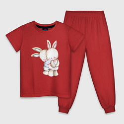 Пижама хлопковая детская Милые зайчата обнимаются, цвет: красный