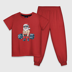 Пижама хлопковая детская Санта силач, цвет: красный