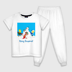 Пижама хлопковая детская Дети Симпсоны лепят маму с папой, цвет: белый