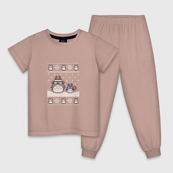 Пижама хлопковая детская Новогодние тоторики - ugly sweater, цвет: пыльно-розовый
