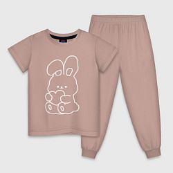 Пижама хлопковая детская Зайка с сердечком белая, цвет: пыльно-розовый