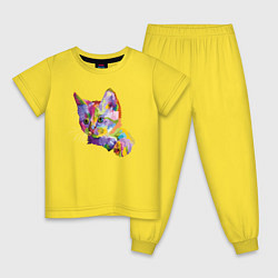 Пижама хлопковая детская Поп арт котенок, цвет: желтый