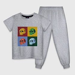 Пижама хлопковая детская Четыре черепочка в разноцветных квадратах, цвет: меланж