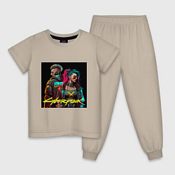Пижама хлопковая детская Пара в стиле Киберпанк, цвет: миндальный