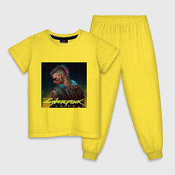 Пижама хлопковая детская Киберпанк, татуировки, цвет: желтый