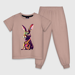 Пижама хлопковая детская Кролик сидит, цвет: пыльно-розовый