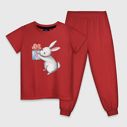 Пижама хлопковая детская Зайчик с подарком, цвет: красный