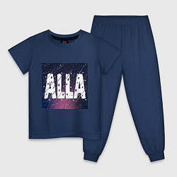 Пижама хлопковая детская Алла надпись, цвет: тёмно-синий