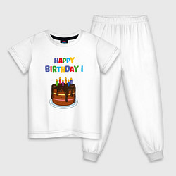 Пижама хлопковая детская Шоколадный торт с днём рождения, цвет: белый