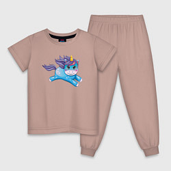 Пижама хлопковая детская Синий единорог, цвет: пыльно-розовый