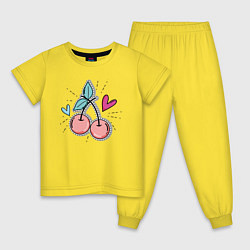 Пижама хлопковая детская Вишня и сердечки, цвет: желтый