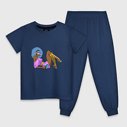 Пижама хлопковая детская Retro music girl, цвет: тёмно-синий