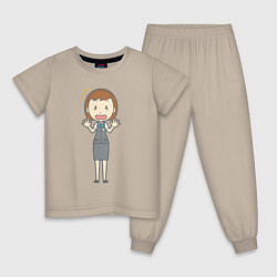 Пижама хлопковая детская Офисная леди в испуге, цвет: миндальный