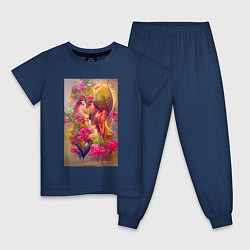 Пижама хлопковая детская День святого Валентина - нейросеть - абстракция, цвет: тёмно-синий