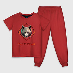 Пижама хлопковая детская Медведь в рамке Wild Bear, цвет: красный