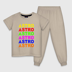 Пижама хлопковая детская Astro color logo, цвет: миндальный