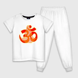 Пижама хлопковая детская Символ ОМ с девушкой в позе медитации, цвет: белый