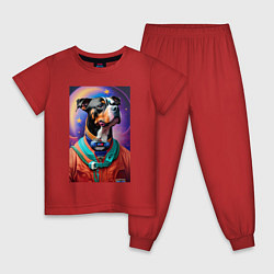 Пижама хлопковая детская Питбуль космонавт - нейросеть, цвет: красный