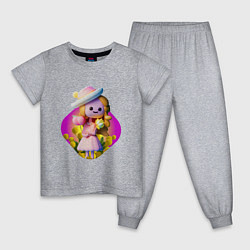 Пижама хлопковая детская Мимозы и кукла, цвет: меланж