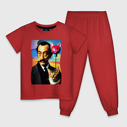Пижама хлопковая детская Salvador Dali and cat, цвет: красный