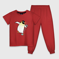Пижама хлопковая детская Пингвин- вокалист, цвет: красный