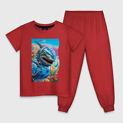 Пижама хлопковая детская Shark - cyberpunk - neural network, цвет: красный