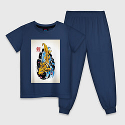 Пижама хлопковая детская Рыба акварелью, цвет: тёмно-синий