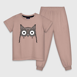 Пижама хлопковая детская Глазастая сова, цвет: пыльно-розовый