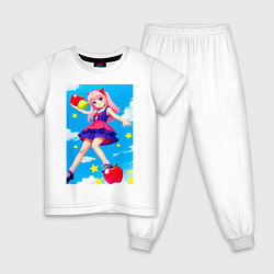 Пижама хлопковая детская Аниме девочка с розовыми волосами, цвет: белый