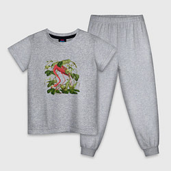 Пижама хлопковая детская Фламинго акварель, цвет: меланж