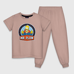 Пижама хлопковая детская Mr Plow, цвет: пыльно-розовый
