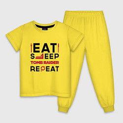 Пижама хлопковая детская Надпись: eat sleep Tomb Raider repeat, цвет: желтый