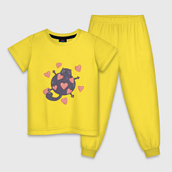 Пижама хлопковая детская Мартовский котик в любви, цвет: желтый