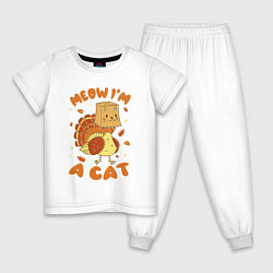 Пижама хлопковая детская Meow im a cat, цвет: белый
