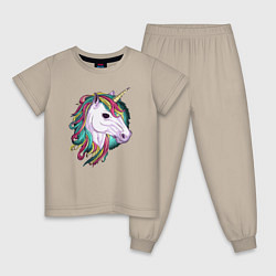 Пижама хлопковая детская Лошадь единорог, цвет: миндальный