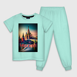 Пижама хлопковая детская Москва - Кремль, цвет: мятный
