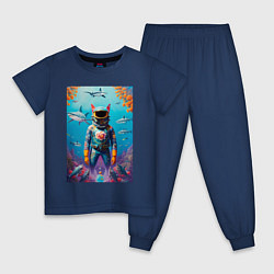 Пижама хлопковая детская Sharkman - neural netvork, цвет: тёмно-синий