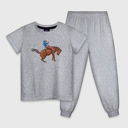 Пижама хлопковая детская Наездник и конь вместе, цвет: меланж