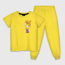Пижама хлопковая детская Карманный кот, цвет: желтый