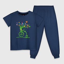 Пижама хлопковая детская Винтажный велик с цветочками, цвет: тёмно-синий