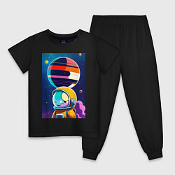 Пижама хлопковая детская Улыбчивый астронавт в космосе, цвет: черный
