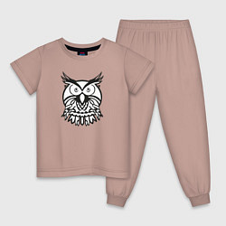 Пижама хлопковая детская Логотип круглой совы, цвет: пыльно-розовый