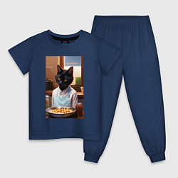 Пижама хлопковая детская Кот повар с десертом, цвет: тёмно-синий