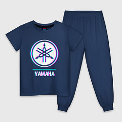 Пижама хлопковая детская Значок Yamaha в стиле glitch, цвет: тёмно-синий